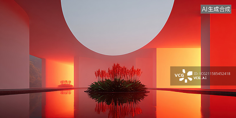 【AI数字艺术】红境山水映景图片素材