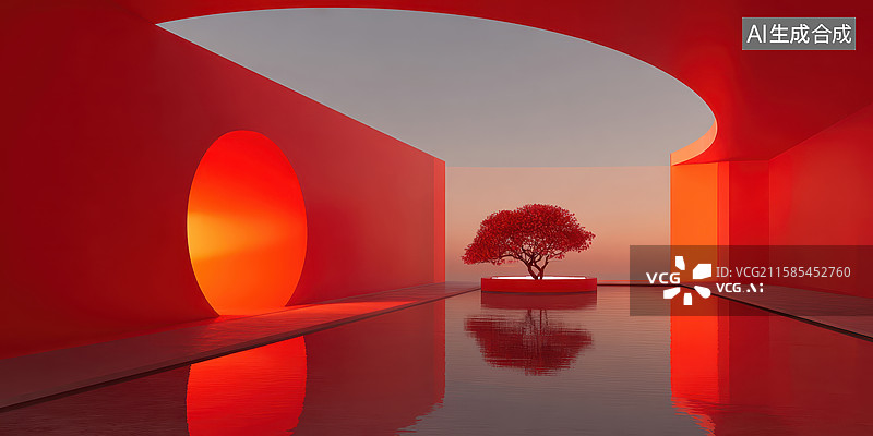 【AI数字艺术】红色诗意空间图片素材