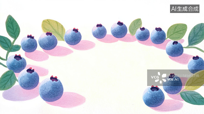 【AI数字艺术】卡通小清新水果蓝莓可爱儿童手绘彩铅风格插画贴纸素材背景图片素材