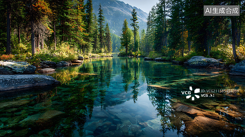【AI数字艺术】清澈见底的自然水域图片素材
