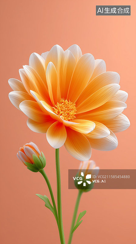 【AI数字艺术】黄色花朵在橙色背景上的特写图片素材