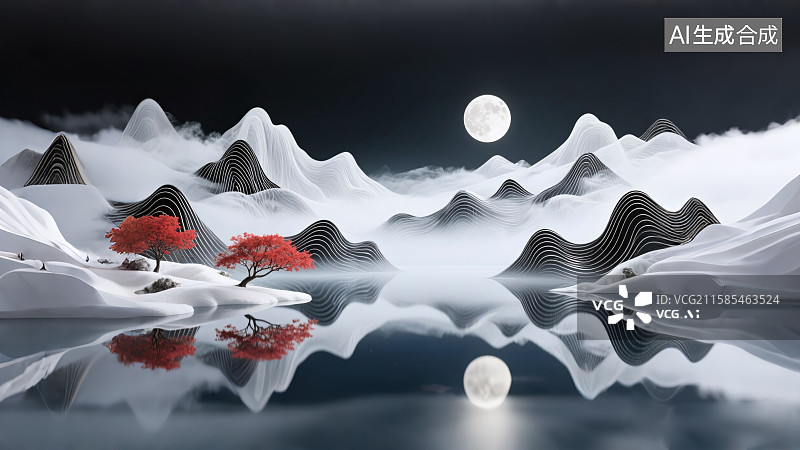 【AI数字艺术】新中式风格山水画，东方美学，二十四节气图片素材