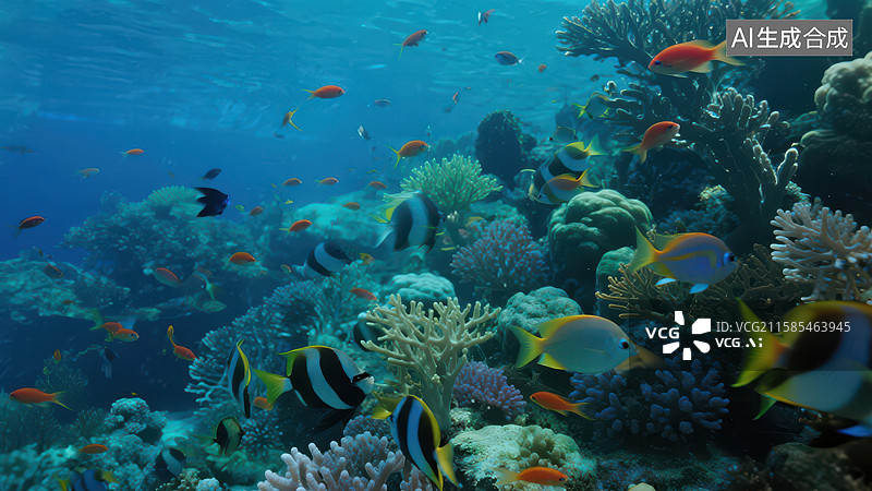 【AI数字艺术】色彩斑斓的珊瑚礁与热带鱼群图片素材