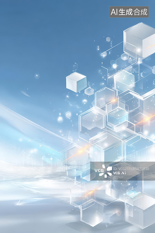 【AI数字艺术】六边形科技感梦幻光影背景图图片素材