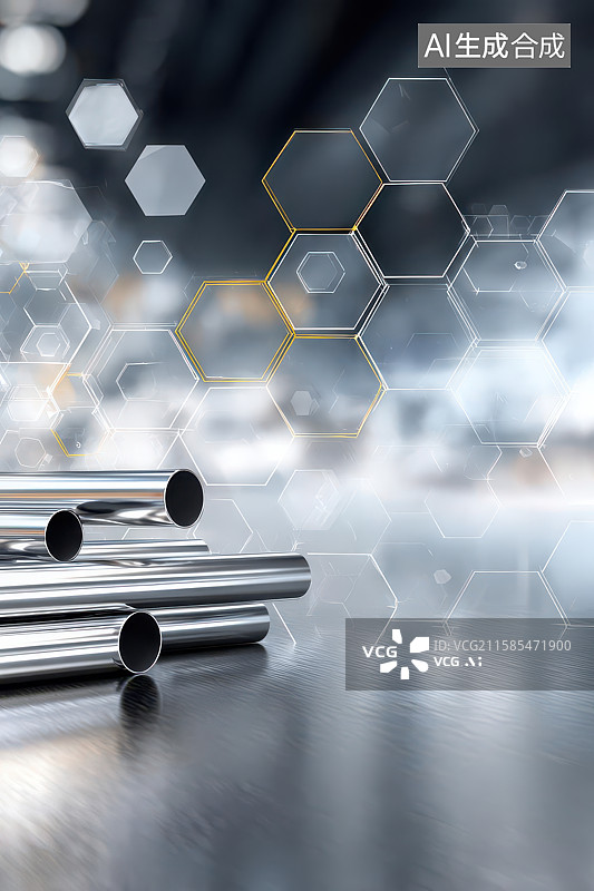 【AI数字艺术】金属管材六边形科技感工业图图片素材