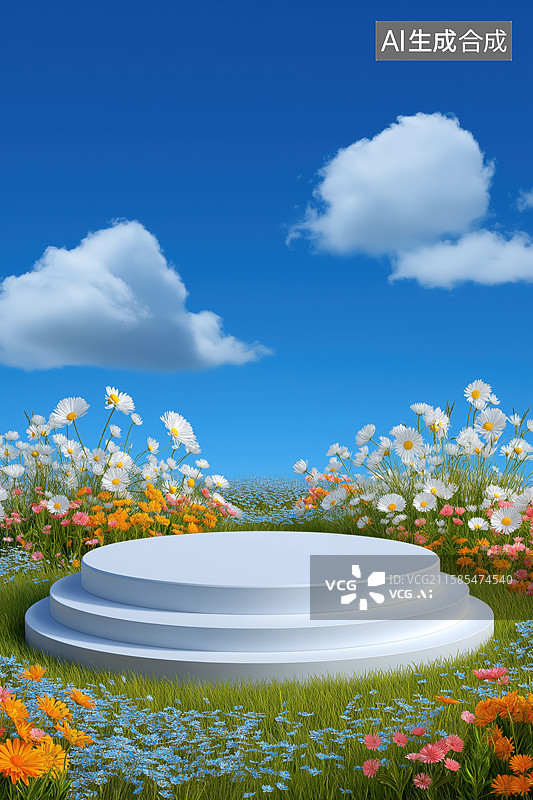 【AI数字艺术】花丛中产品展台图片素材