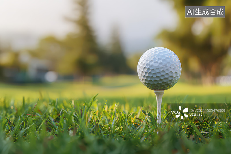 【AI数字艺术】阳光下高尔夫球绿草球座特写图片素材