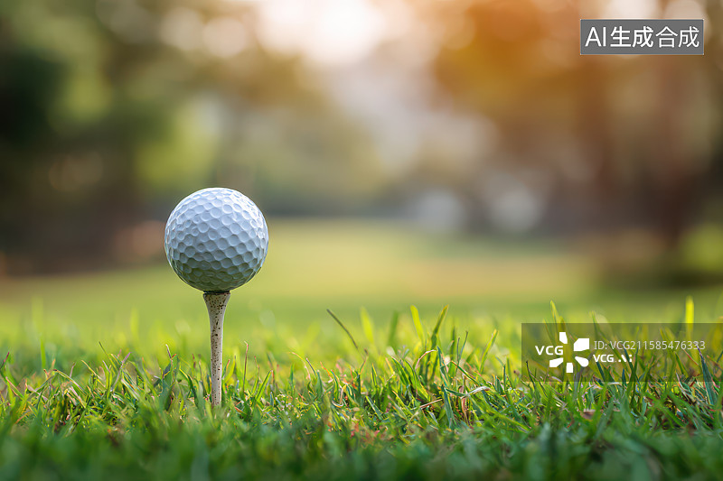 【AI数字艺术】阳光下高尔夫球绿草球座特写图片素材