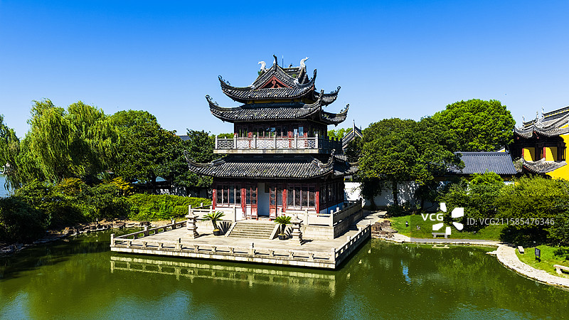 航拍同里古镇罗星洲图片素材