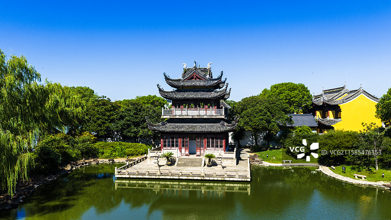 航拍同里古镇罗星洲图片素材