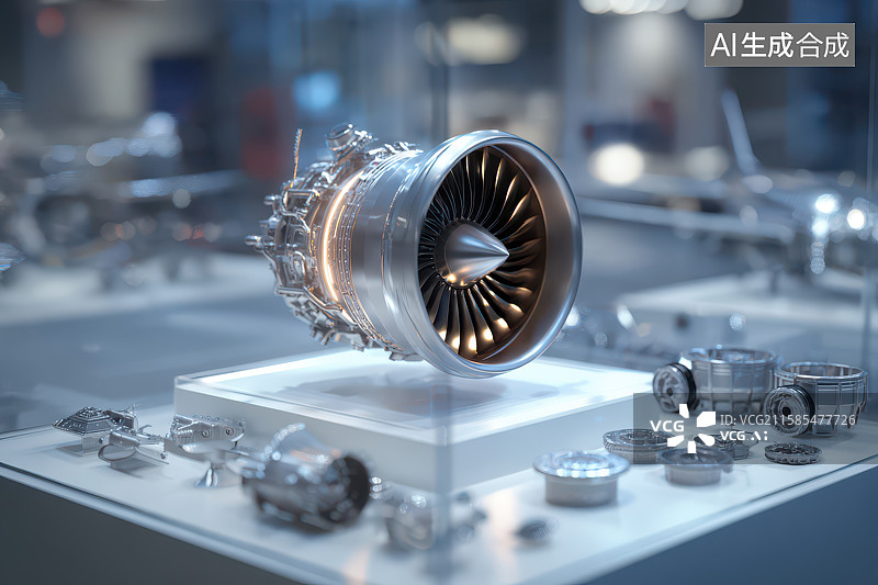 【AI数字艺术】飞机发动机零部件展示特写图片素材