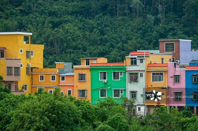 肇庆市高要区江口村和凤田村的彩色房子图片素材