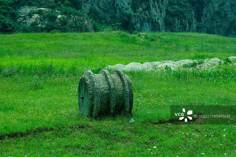 草地上的废弃轮胎图片素材