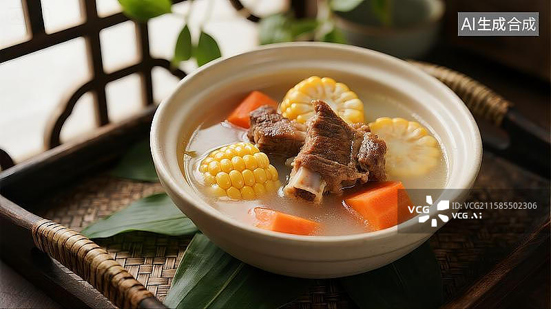 【AI数字艺术】中式营养膳食胡萝卜玉米排骨汤图片素材