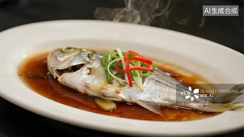 【AI数字艺术】中式营养膳食清蒸鲈鱼图片素材
