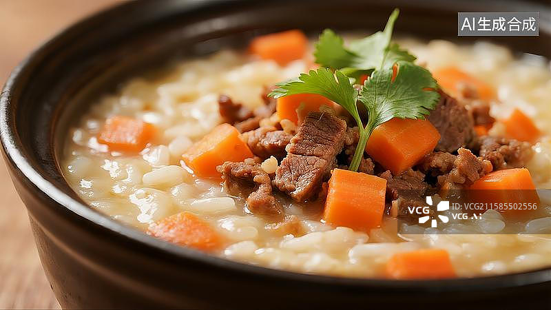 【AI数字艺术】中式营养膳食胡萝卜南瓜牛肉粥图片素材