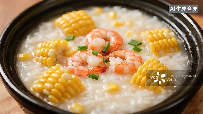 【AI数字艺术】中式营养膳食海鲜玉米虾仁粥图片素材