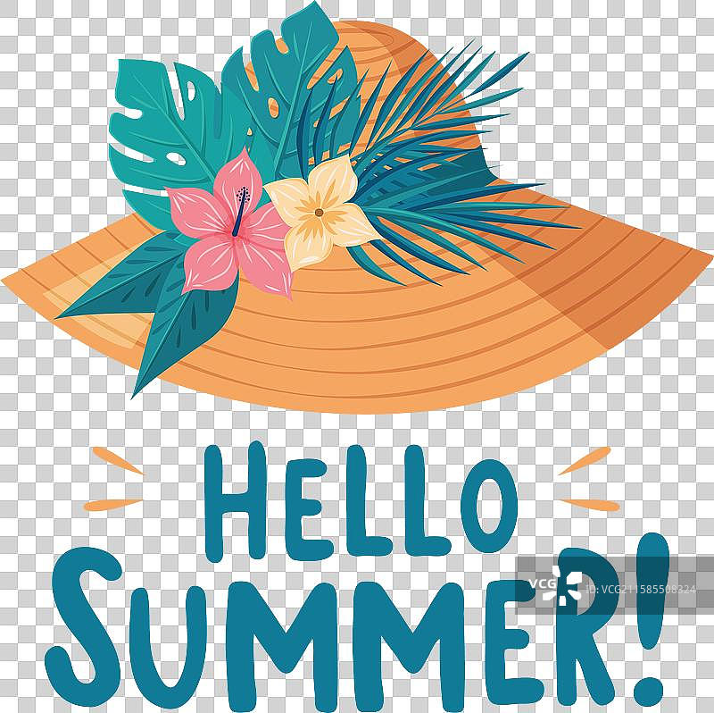 一顶带有花朵的彩色帽子和文字图片素材