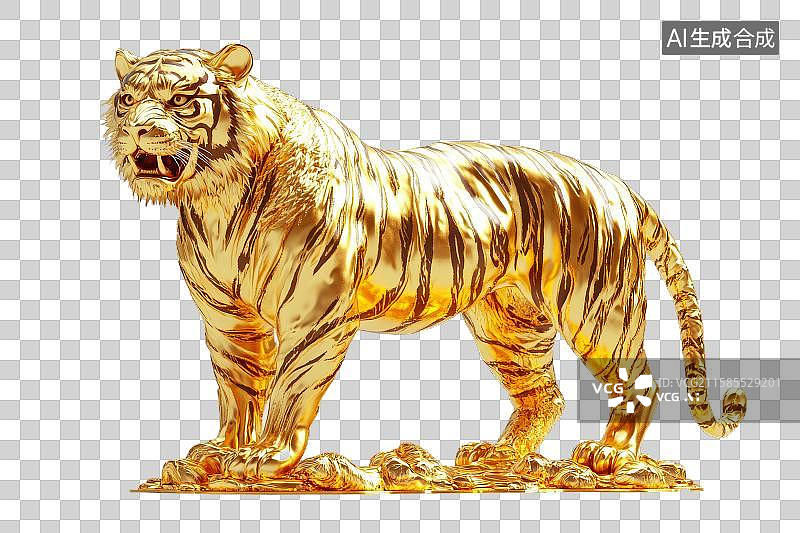 【AI数字艺术】金色老虎雕像图片素材