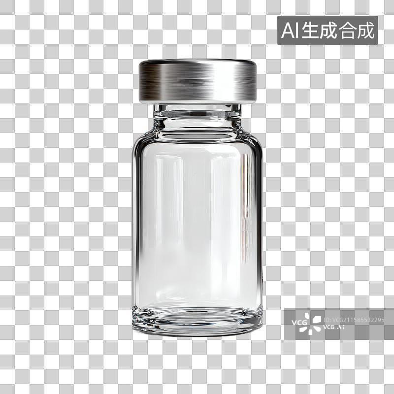 【AI数字艺术】透明药用玻璃小瓶带金属盖图片素材