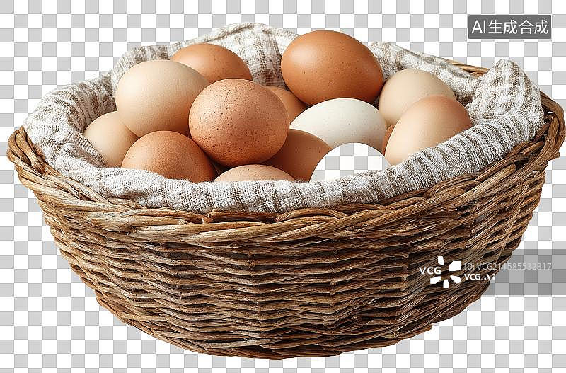 【AI数字艺术】编织篮中的新鲜鸡蛋图片素材