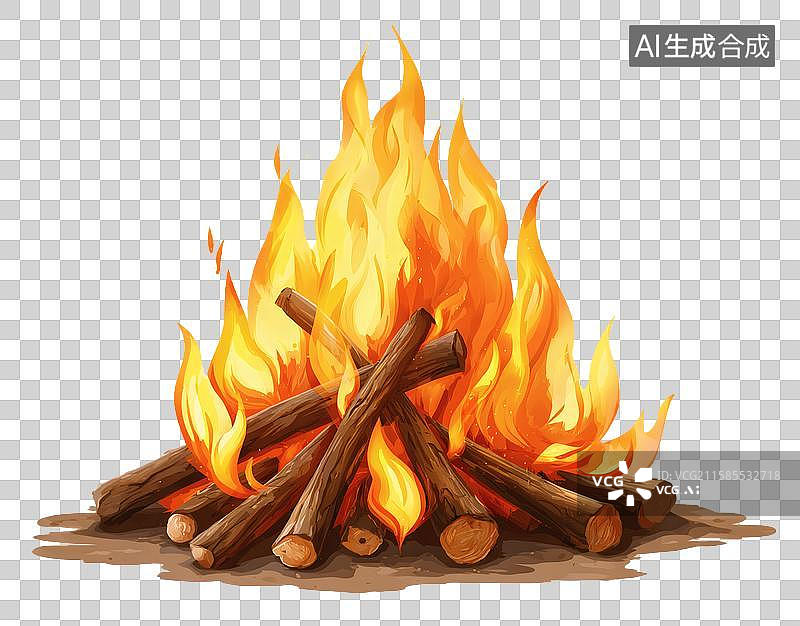 【AI数字艺术】熊熊燃烧的篝火与堆叠木柴图片素材