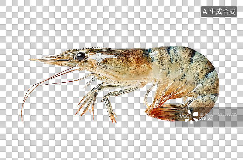 【AI数字艺术】一只新鲜的生虎虾，带有长触须和透明外壳图片素材