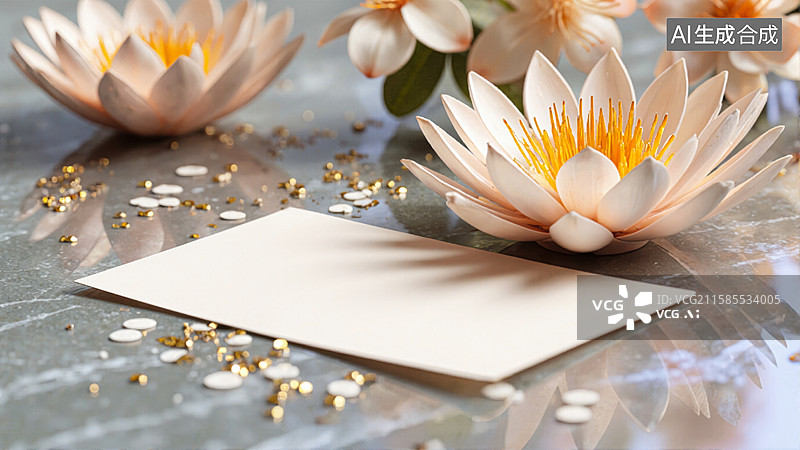 【AI数字艺术】静谧莲花信笺图片素材