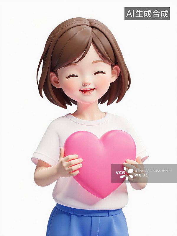 【AI数字艺术】怀抱粉色爱心的年轻女性图片素材