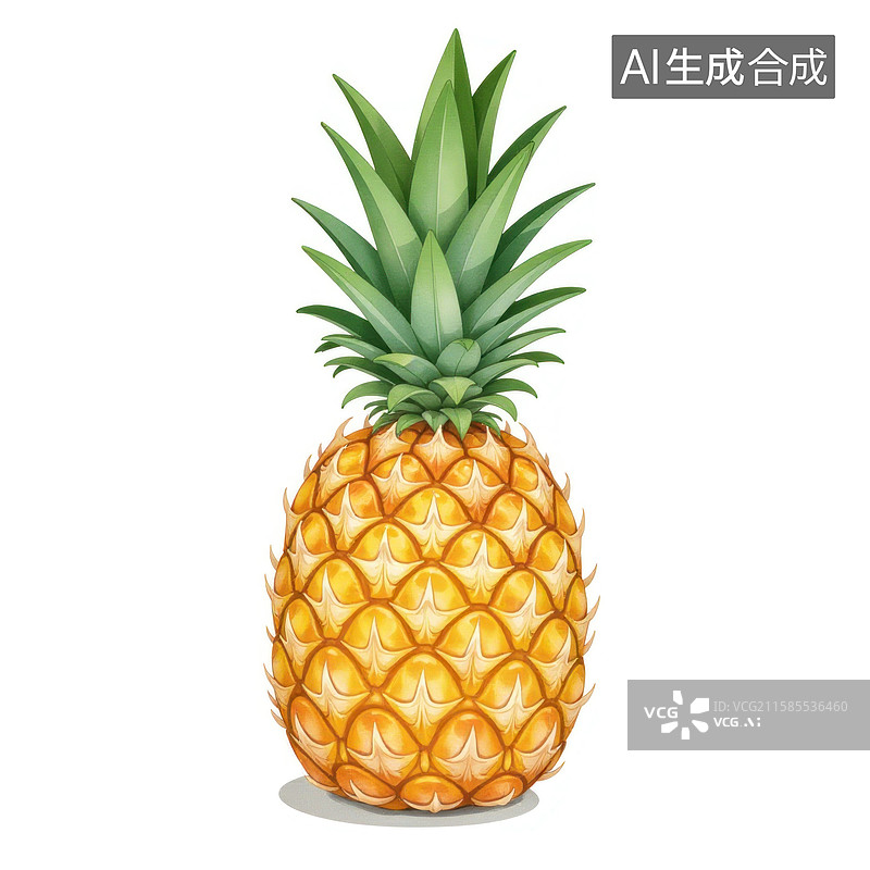 【AI数字艺术】一个成熟多汁的完整菠萝，带有绿色的叶状顶图片素材