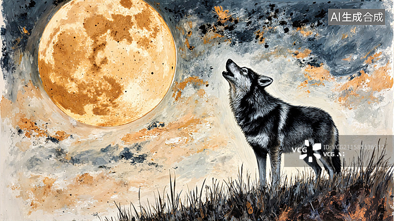【AI数字艺术】月夜狼嚎图片素材