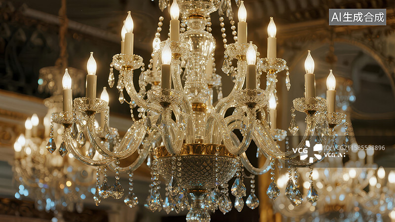 【AI数字艺术】华丽水晶吊灯的细节特写图片素材