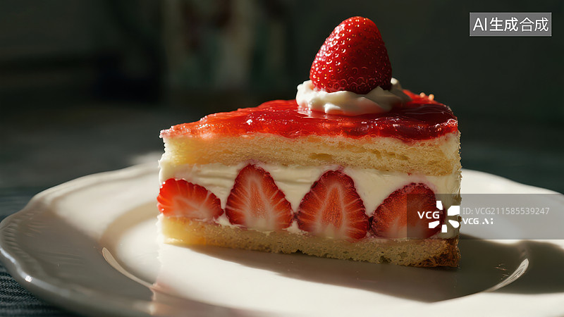 【AI数字艺术】草莓奶油蛋糕切片图片素材