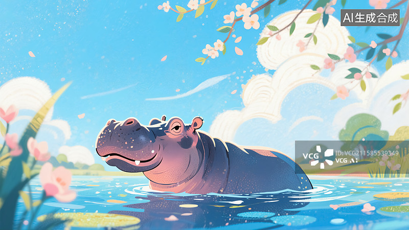 【AI数字艺术】河马动物插画图片素材
