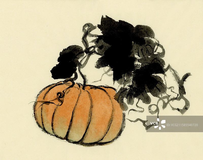 水墨儿童画一颗南瓜手绘蔬菜图片素材