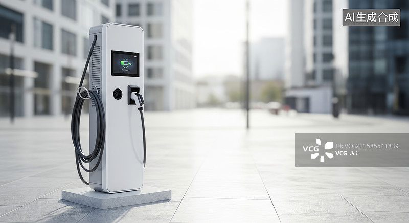 【AI数字艺术】现代都市区域的电动汽车充电桩图片素材