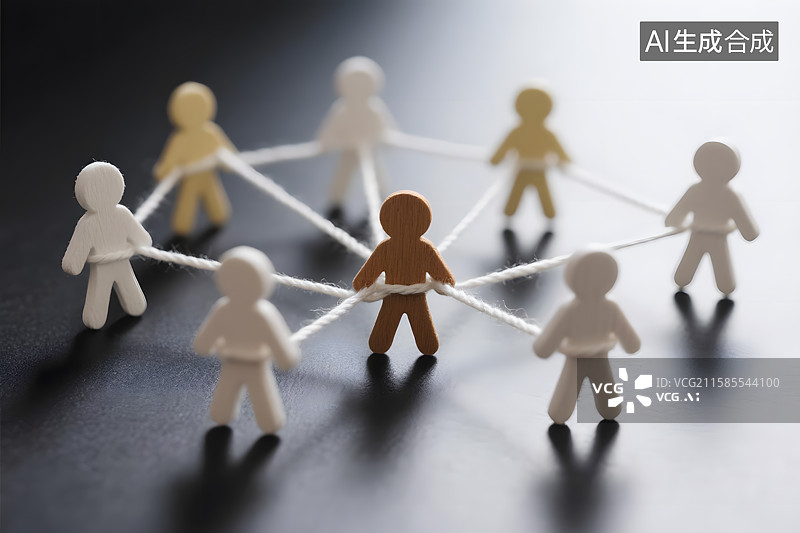 【AI数字艺术】团队协作共筑未来，用线连接起来的小人图片素材