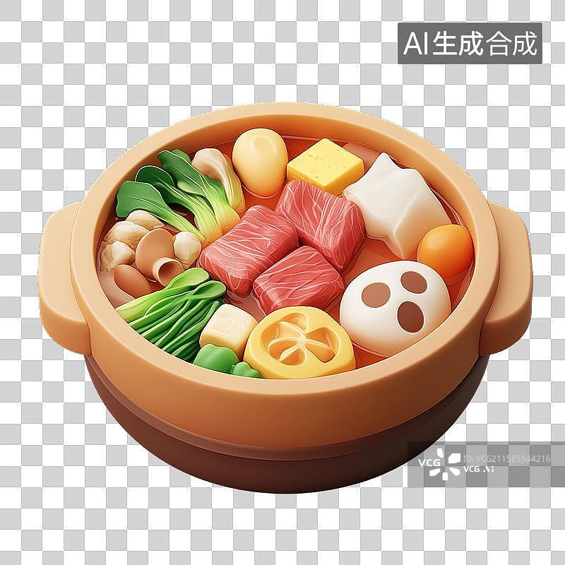 【AI数字艺术】火锅寿喜锅三维美食元素图片素材