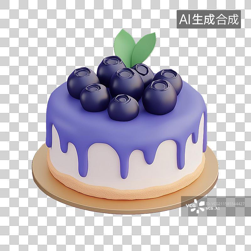【AI数字艺术】蓝莓蛋糕三维美食元素图片素材