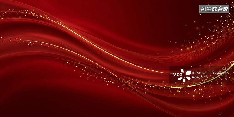 【AI数字艺术】红色光带流动与粒子发光背景图片素材