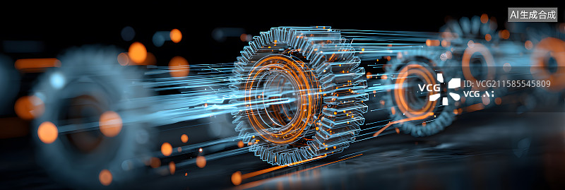 【AI数字艺术】数字光影齿轮图片素材