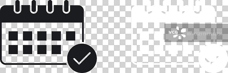 黑白实心日历检查图标集图片素材