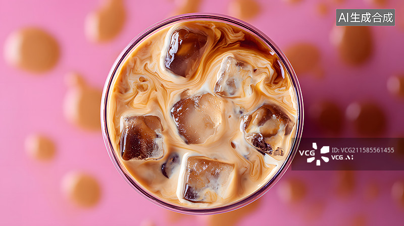 【AI数字艺术】奶茶冰块冷饮俯视特写镜头图片素材