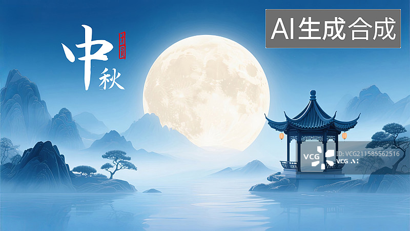 【AI数字艺术】国风中秋节明月海报壁纸图片素材