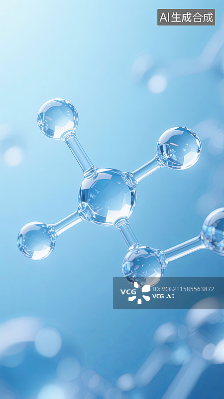 【AI数字艺术】蓝色透明分子结构微观视图图片素材
