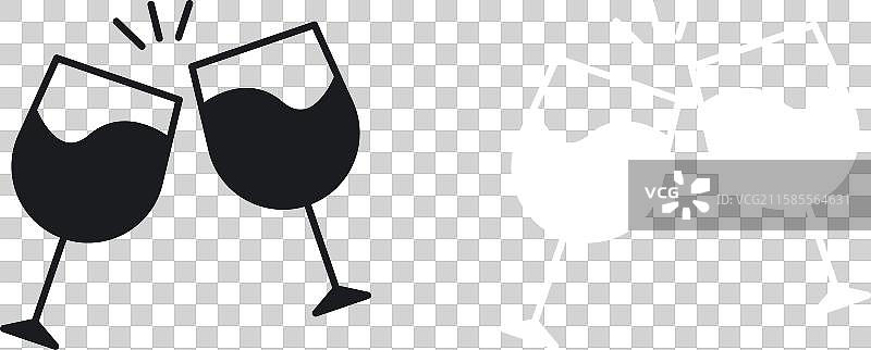 黑白实心的玻璃干杯图标集图片素材