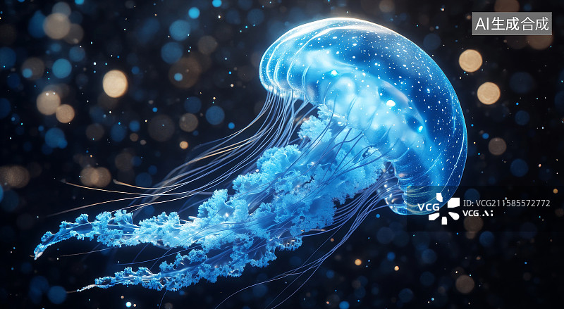 【AI数字艺术】发光水母在水中游动图片素材
