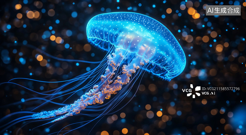 【AI数字艺术】发光水母在水中游动图片素材