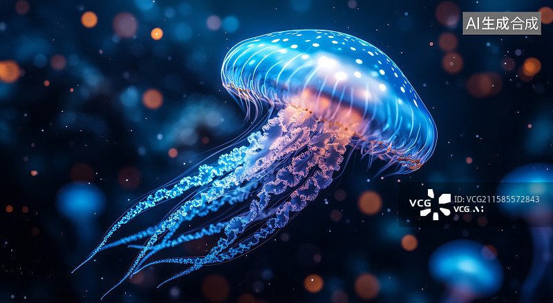 【AI数字艺术】发光水母在水中游动图片素材