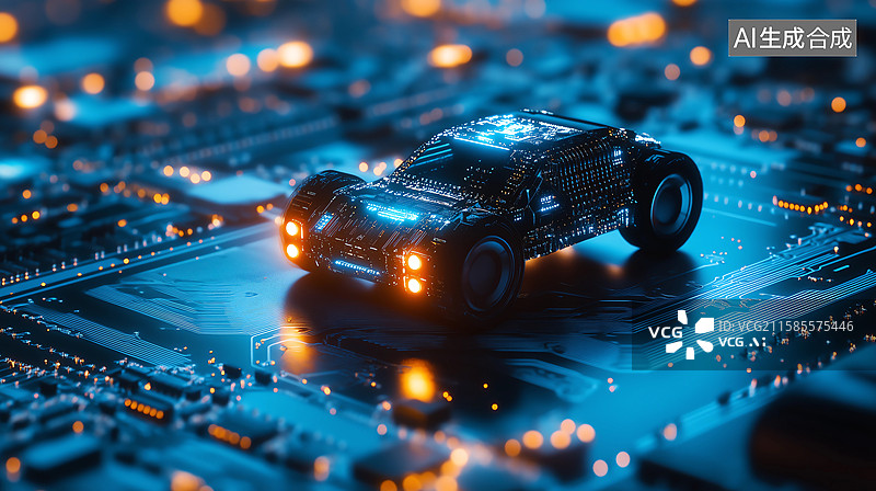 【AI数字艺术】电路板上的汽车新能源汽车概念图片素材